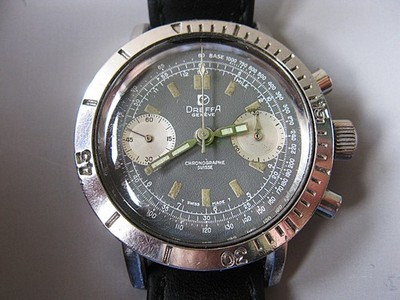 Vintage Dreffa Genève 20 Atmos Chronograph   Valjoux 7733   Edelstahl 1970er