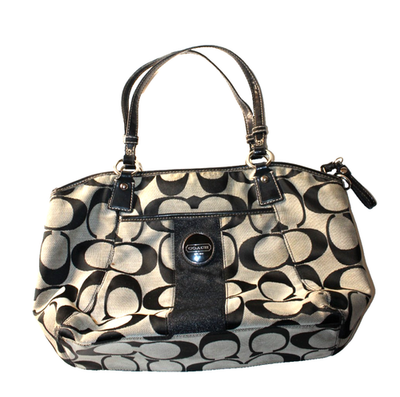 Coach Black Signature Logo Medium Tote Shoulder Bag F1249-F17948