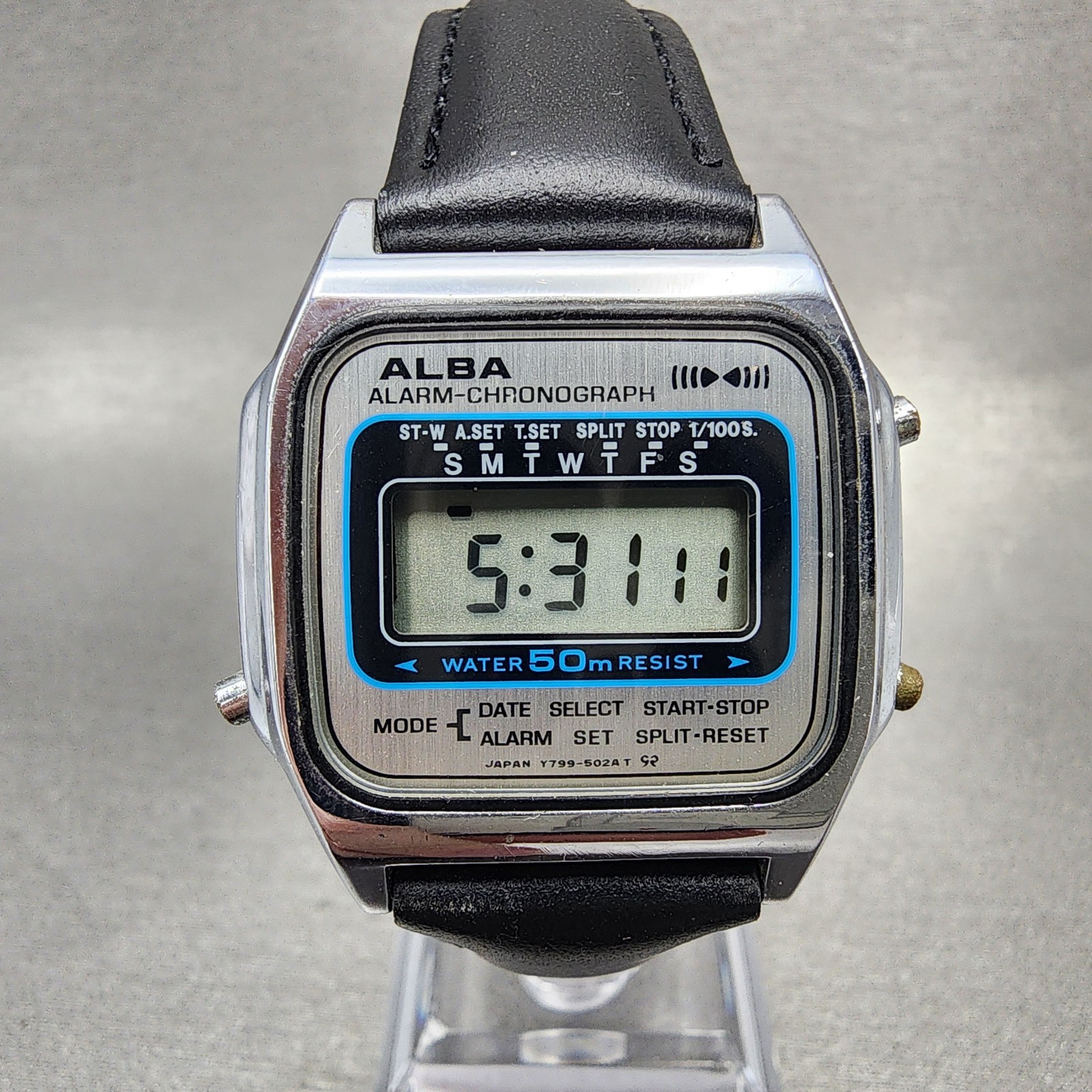 Digital Rectangle New Men Seiko Y799-5020 Watch Silver 32mm LCD Batt ALBA Tone - vintagewatches.pk
