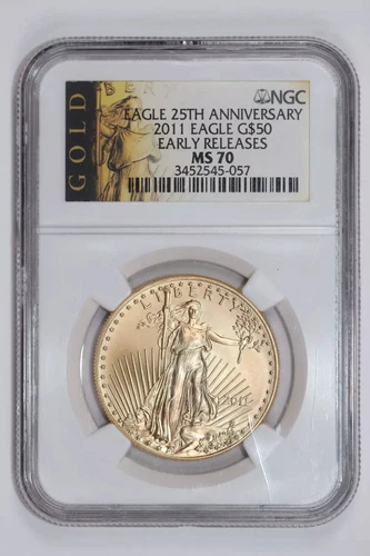 2011 $50 GOLD EAGLE 25TH ANNIVERSARY NGC MS70 EARLY RELEASES