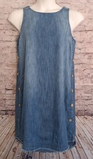 Universal Thread Chambray Denim Side Button Shift Dress MEDIUM Raw Hem