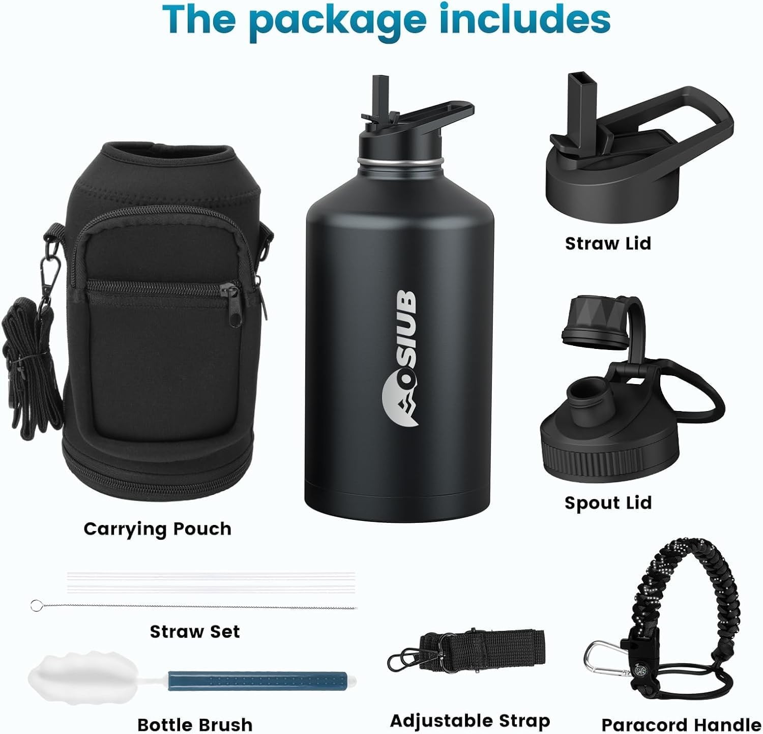 Insulated Water Bottle 64 oz, Triple Wall Vacuum Stainless Steel(Cold for 48 ...