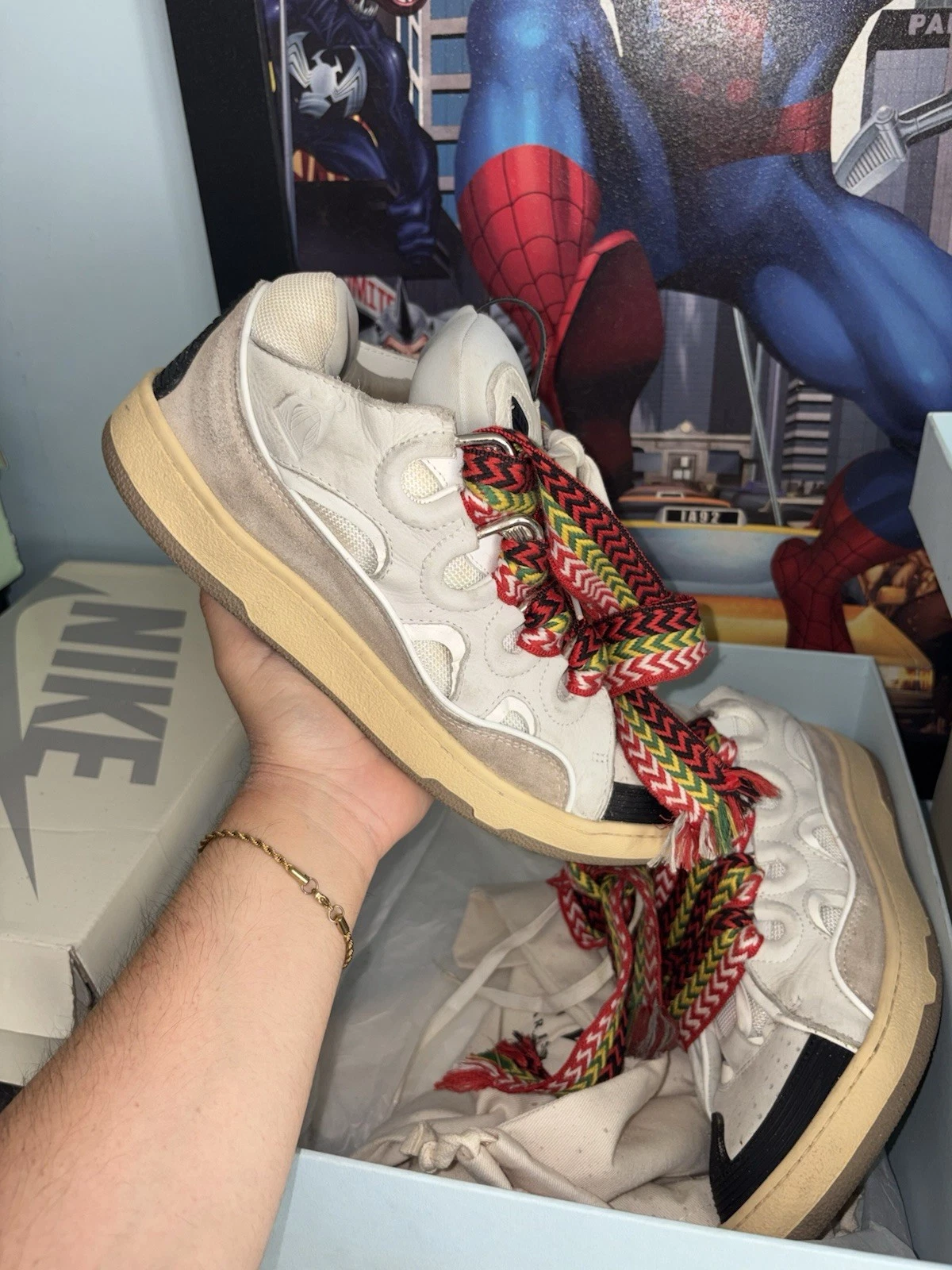 Lanvin — Lanvins Leather Curb White Ivory Size 45 Lightly Used