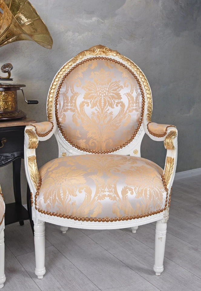 Zwei Barocksessel Armlehnstuhl Antik Sessel Rokoko 2er Set Kaminsessel Medaillon - Bild 3 von 4