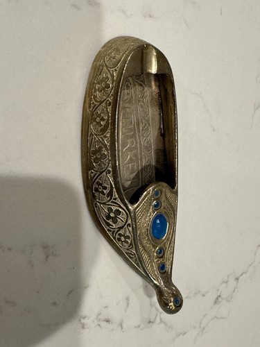 Brass Shoe Slipper Turkish Etched Ashtray Incense Holder - Picture 6 of 8