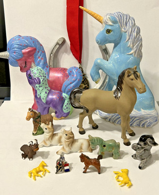 Vintage Unicorn and Horse Figurines 12+ piece Lot  Mixed Materials and Sizes