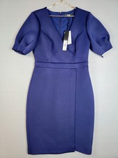 Badgley Mischka Scuba Wrap Dress Size 10 Cobalt Blue Mother of Bride Dress NWT
