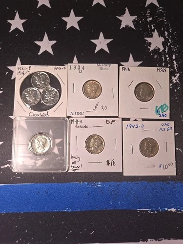 Lot of (8) Mixed Silver Dimes Some BU And Possibly Full Bands On One