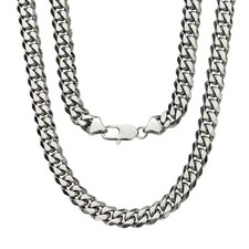 Hip Hop Miami Cuban Link Chain Necklace Bracelet Silver Color Stainless Steel