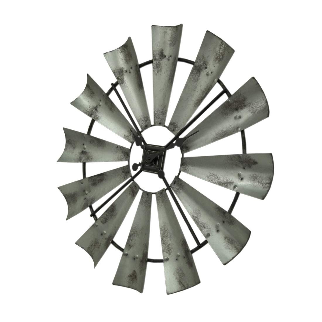 Distressed Grey Rustic 30 Inch Metal Windmill Wall Clock