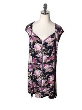 Asos Mini Dress Women's Size 14 Black Purple Floral Sleeveless Zip Open Back