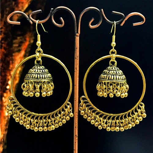 Pendientes colgantes de campana pequeña de plata boho estilo exagerado para mujer antigua India - Imagen 2 de 12