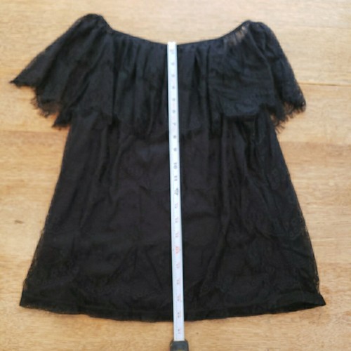 Sz M NY COLLECTION Women’s Short Sleeve Ruffle Stretch Black Blouse Top Shirt - Picture 11 of 11