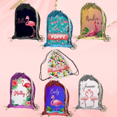 Personalisierter Kordelzugbeutel beliebiger Name Flamingo Design Schwimmschule Kindergarten 19
