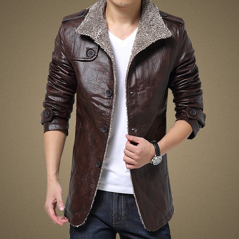 ALTRA Giacca Cappotto Uomo Finta Pelle Bottone Pelliccia Finta Foderata Parka Outerwear Supporto Collare