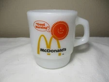 MILK GLASS McDONALDS GOOD MORNING FIRE KING ANCHOR HOCKING STACKABLE COFFEE CUP