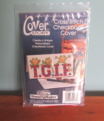 COVER STORY FROG TGIF CHECKBOOK CALENDAR COVER COUNTED CROSS STITCH KIT NEW - Picture 1 of 2