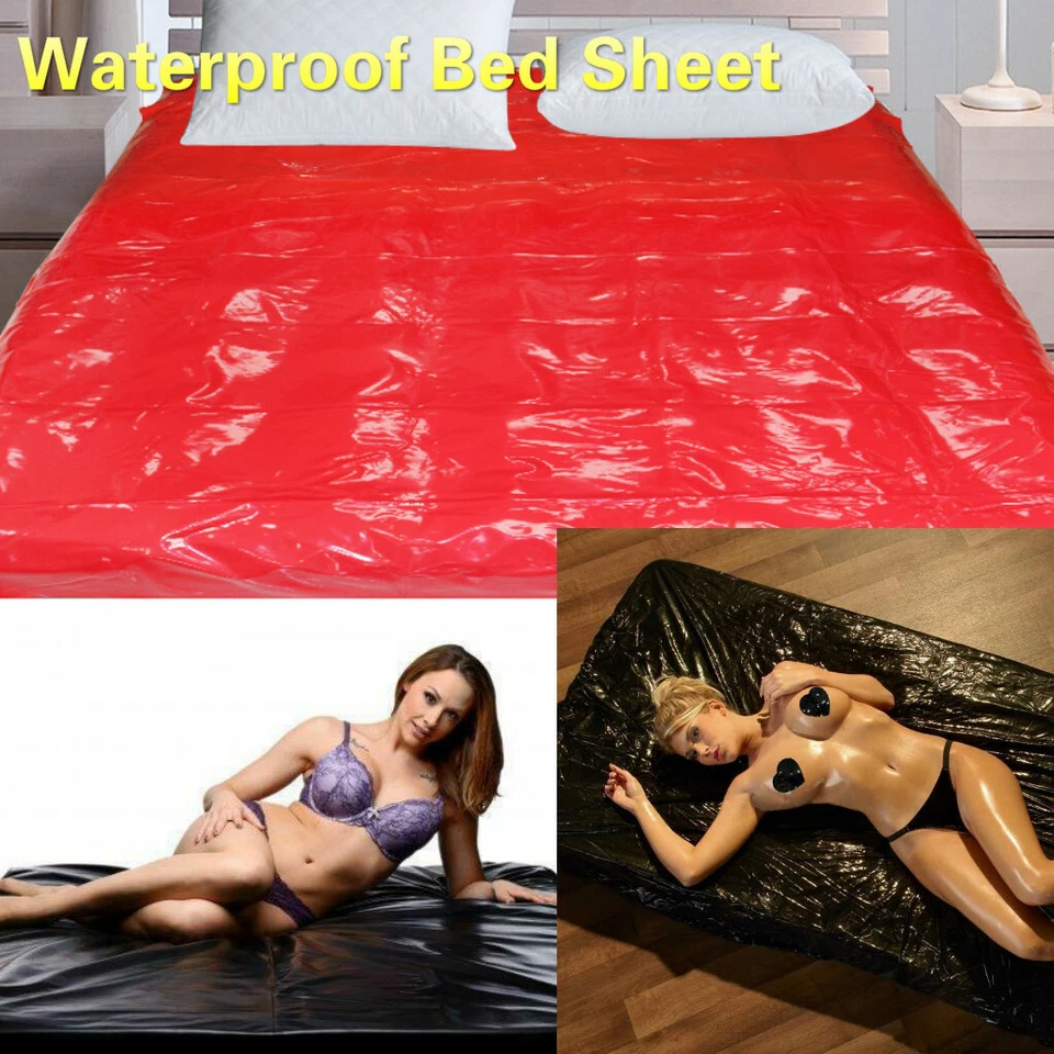Black Pink PVC Waterproof Bed Sheet Cover Couples Adult Wet Sexy Bedding/Pillow - Image 4 of 4