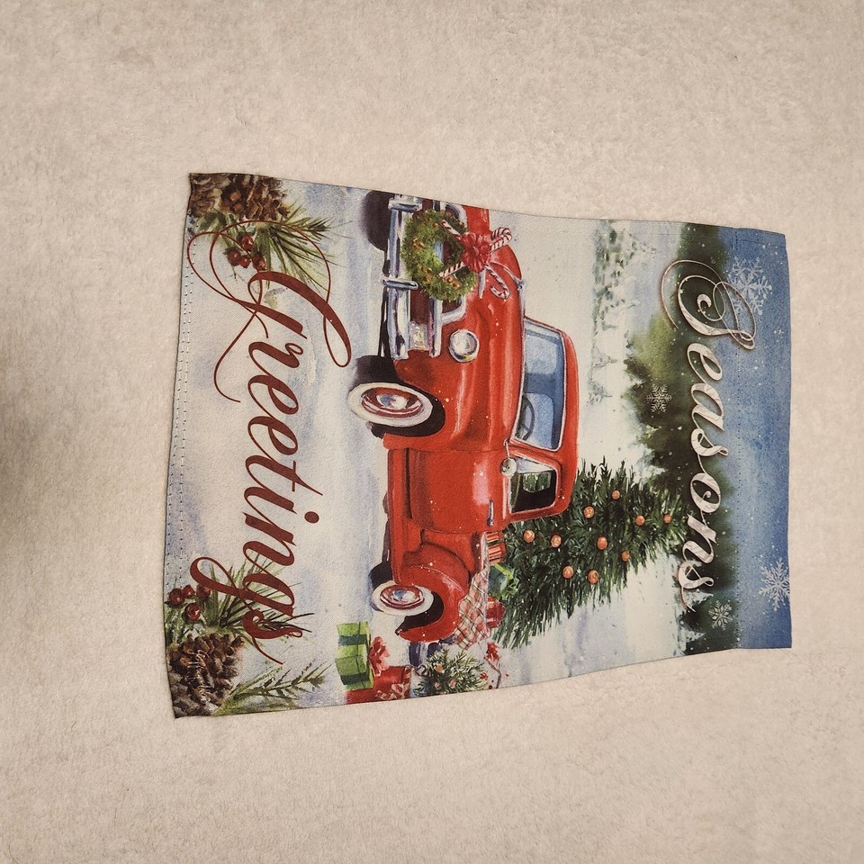 "Seasons Greetings" Vintage Red Pickup Truck w/ Christmas Tree Small