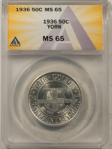 1936 YORK COMMEMORATIVE HALF DOLLAR - ANACS MS-65, FLASHY GEM!