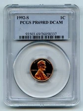1992 S 1C Lincoln Cent Proof PCGS PR69DCAM