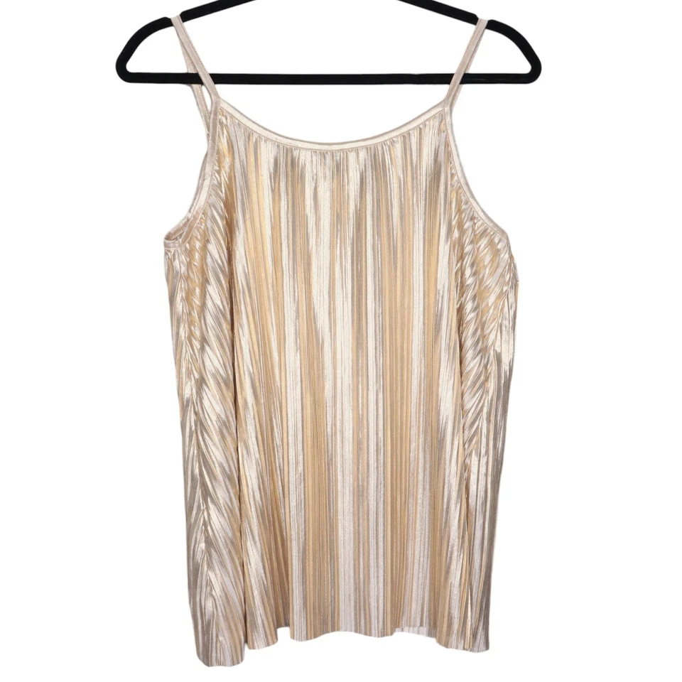 Camiseta sin mangas plisada H&M para mujer talla pequeña camisola dorada metálica correa de espagueti Foto 3 de 3