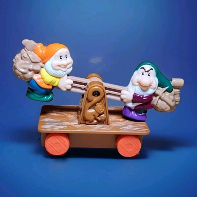 1992 McDonald's Disney SNOW WHITE DWARFS GRUMPY & HAPPY MINING PUSH CART TOY