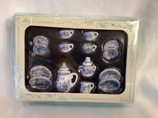 Miniature Dollhouse 1:12 Light Blue Floral Ceramic Tea Set Of 17 NIP