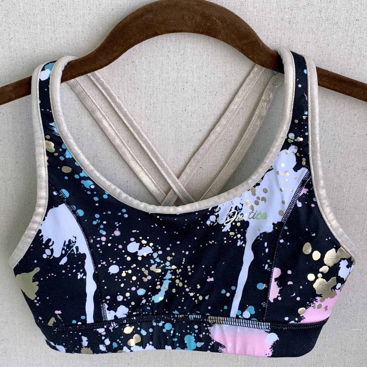 JUSTICE Girls Metallic Reversible FOIL Athletic Sports Bra Top