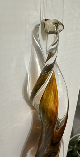 Signed Blown Glass Suncatcher Ornament Spiral Twist 10” x 2” Rust, Amber, Copper - Picture 18 of 24