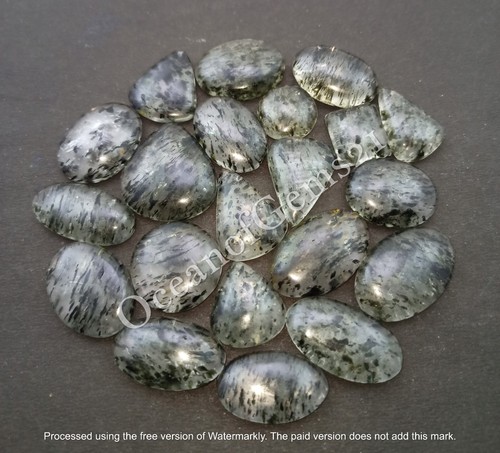 101 Carats Natural Black Dot Quartz Cabochon, 3-5 PCS, Loose Cabochon Gemstone - Picture 2 of 10