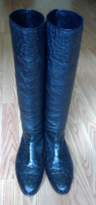 GUCCI BLACK OSTRICH LEATHER TALL RIDING WOMEN BOOTS 8 US