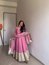 New Presenting Chinnon Pink Gown With Bottom Dupatta For Indian Festival