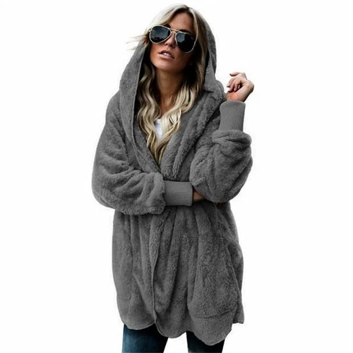 Womens Hooded Sherpa Jacket Fleece Cardigan Winter Trendy Plush Coat - Bild 16 von 30