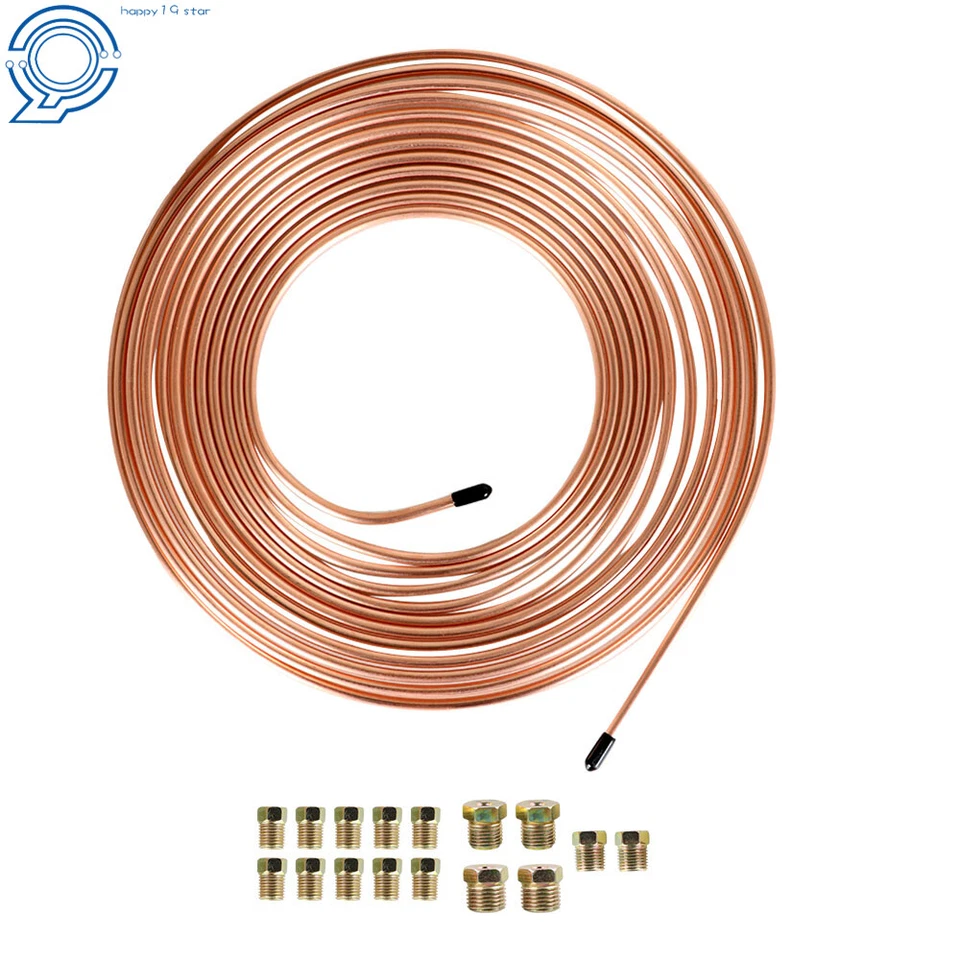 Iron Plating Copper Brake Line Tubing Kit 3/16 OD 25 Foot Coil Roll - Изображение 2 из 4