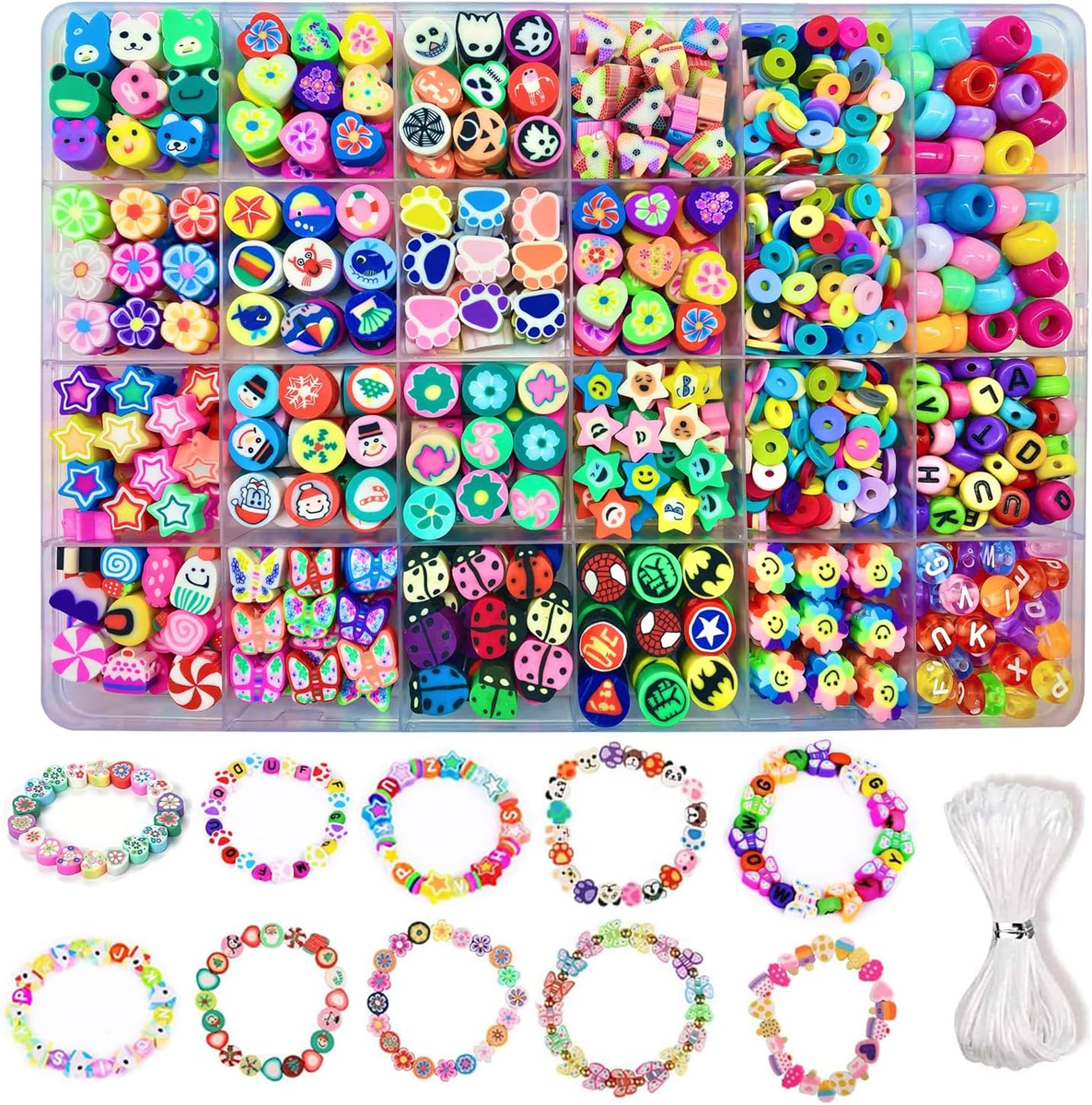 Kit Para Hacer Pulseras De Cuentas De Arcilla - 7200 Piezas, Incluye Cuentas Planas Y Letras, Ideal Para Manualidades