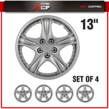 13" Set of 4 Wheel Covers Full Rim Snap On Hub Caps Silver Fit R13 Tire & Wheels