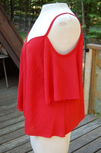 Adam Levine Large Cold Shoulder Red-Orange Asymmetrical Flowy Cropped Blouse USA - Picture 4 of 10