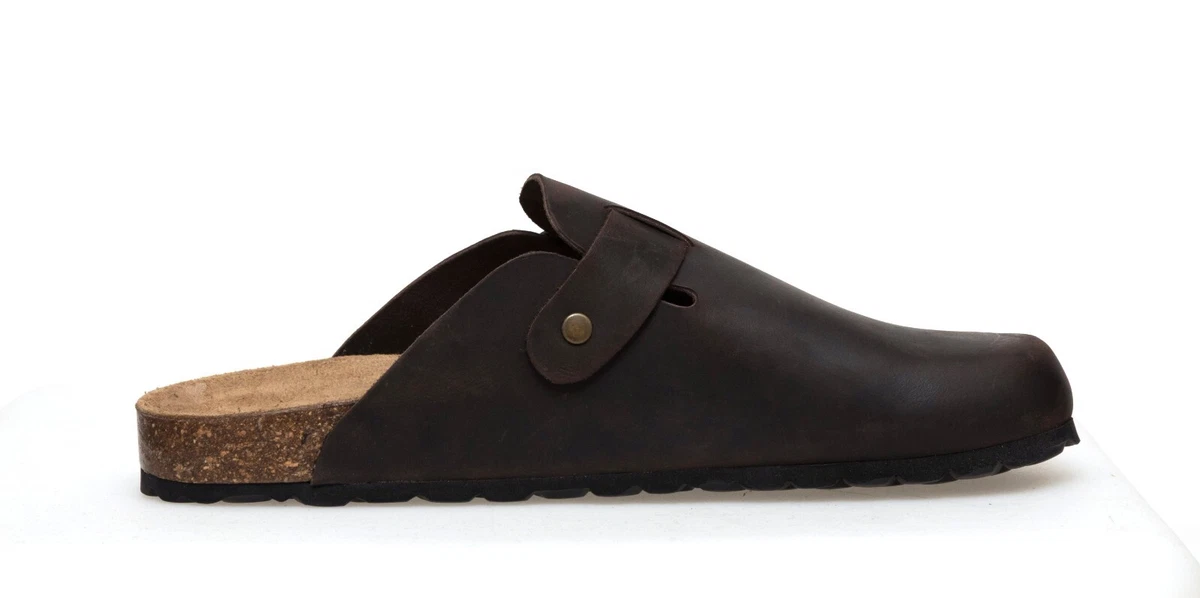 Echtleder Herren Pantoletten Nubuk Leder Sandalen Korksohle Fußbett Hausschuhe