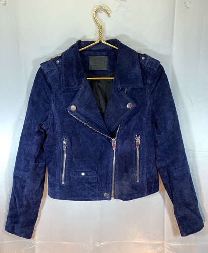 SL8 Women's Blue Suede Leather Moto Jacket Size M