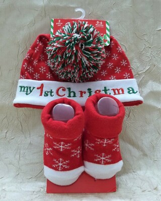 Stepping Stones Brand Baby My First Christmas Cap & Socks Set 0-6 Month New