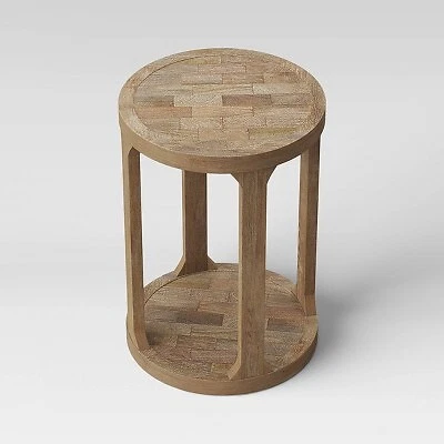 Castalia Round Accent Table Natural Wood Threshold