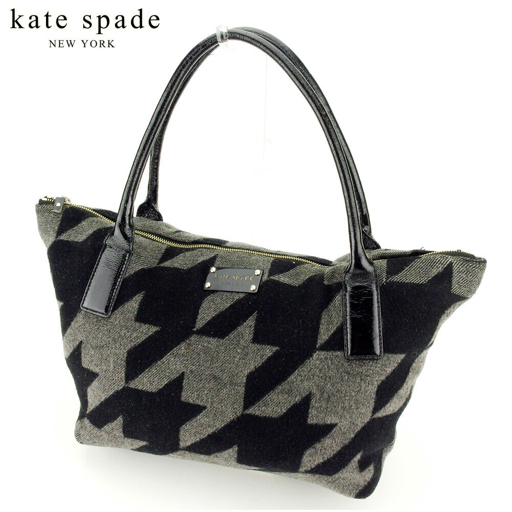 Kate Spade Tote Bag Back One Shoulder Black Gray Enamel Leather