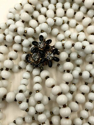 Magnificent Famous Miriam Haskell Necklace Glass Flower Clasp Milk Glass Long