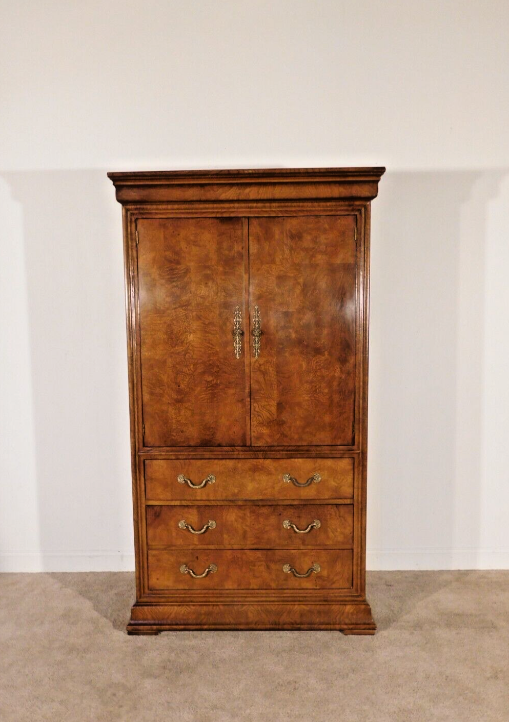 Massive HENREDON Charles X Biedermeier Burled Armoire Linen Press TV Cabinet