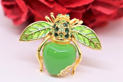Very Rare Authentic Joan Rivers Green Granny Smith Apple Bee Pin Brooch