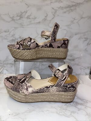 DV8 by Dolce Vita Snakeskin Print Platform Sandal Beige Size 10 Pre Owned