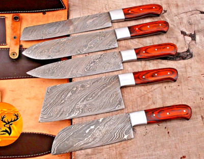 CUSTOM MADE HAND FORGED DAMASCUS STEEL KITCHEN CHEF KNIFE 1SET 34