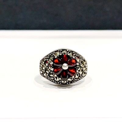 Vintage Designer Marcasite Cluster Sterling Silver Ring Size 7