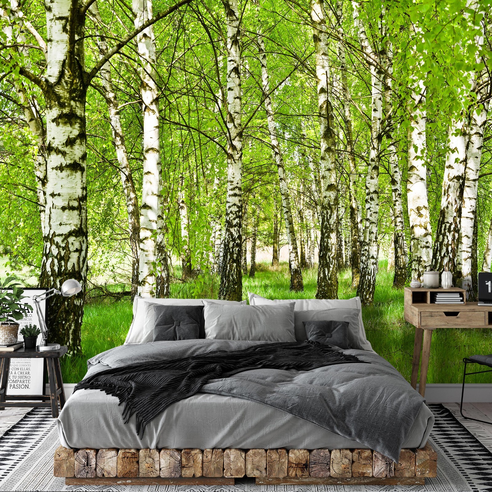 Fototapete Wald 3D EFFEKT Birkenwald Natur Bäume VLIES TAPETE XXL Wohnzimmer